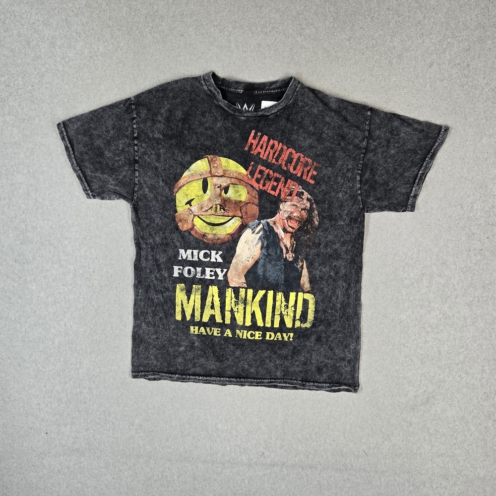 WWE Men Shirt L Black Graphic Mick Foley Mankind Have a Nice Day Crew Neck Tee